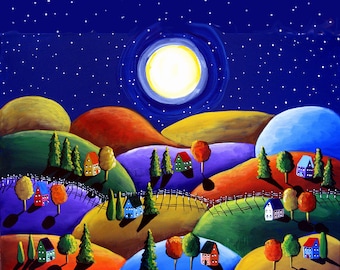 Peace On Earrth Whimsical Folk Art Colorful Giclee PRINT