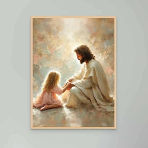 Take His Hands, Christian Art, Jesus With a Girl, Jesus Painting, LDS Painting, Bible Art, Jesus Poster, Jesus Painting, Jesus with Children