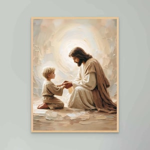 Never Alone, Christian Wall Art, Jesus Praying with Boy, Jesus Wall Art, LDS Painting, Bible Prints, Jesus with Children, Picture of Jesus