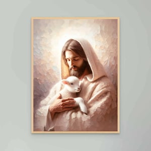 Peace and Love, Instant Download, Jesus Shepherd Art, Picture of Christ, Jesus and Lamb, LDS Painting, Religious Art, Jesus Printable