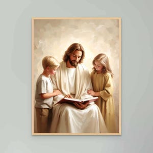 Lessons By Jesus, Printable Art, Jesus with Children, Jesus Picture, Christian Nursery Art, LDS Art, Religious Art, Modern Jesus Art