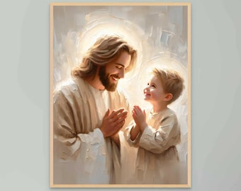 Glücklich mit Jesus, druckbare Kunst, guter Hirte Kunst, christliches Poster, Jesus und Lamm, Bibel Wandkunst, Jesus Wandkunst, christliche druckbare