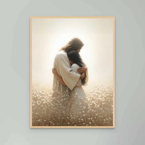 De liefde van je Heiland, christelijke kunst, Jezus met vrouw, Jezus kunst, LDS-kunst, afdrukbare bijbel, Jezus knuffelt vrouw, Jezus-afdruk, christelijke prenten