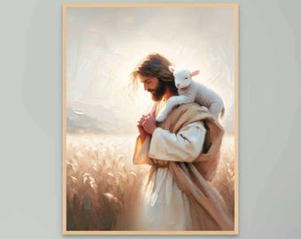 Der wahre Weg, christliche Kunst, Jesus Hirte Kunst, Jesus Drucke, Jesus und das Lamm, Bibel Kunst, Guter Hirte Kunst, Jesus Blätter 99, Jesus Kunst