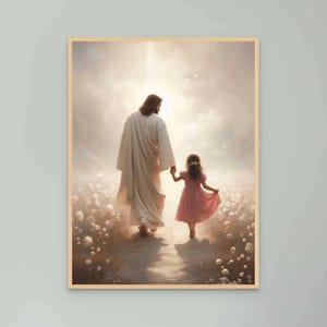 She Follows Him, Christian Art, Jesus Walking with Girl, Jesus Art, LDS Art, Bible Art, Christian Nursery Art, Jesus Art, Catholic Painting