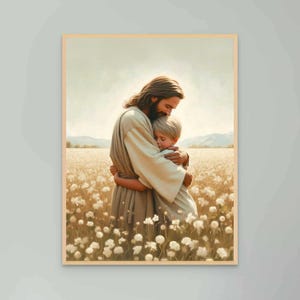 Love and Trust, Christian Poster, Jesus and Kids, Picture of Christ, Jesus with Boy, Bible Art, Jesus Poster, Jesus Wall Art