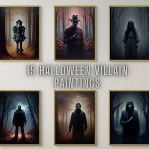 Lot d'oeuvres d'art méchant d'Halloween, décoration d'Halloween effrayante, peinture de fantômes, oeuvre d'art de film d'horreur, Dark Academia, impressions numériques terreur, art mural effrayant