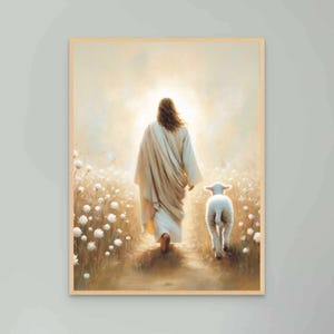 Jesus and the Lamb, Christian Art, Jesus Shepherd Art, Christian Poster, Jesus and the Lamb, Bible Art, Jesus Art, Modern Christian Poster