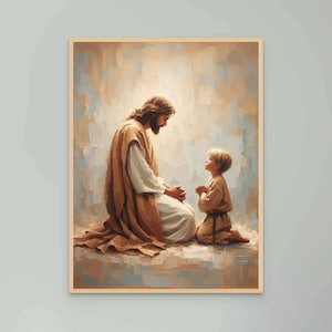 Pray to Him, Digital Art, Jesus with Boy, Picture of Christ, Nursery Children Art, LDS Prints, Jesus Poster, Christian Painting