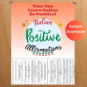 Positive Affirmations Tear Off Flyer for Italian Teacher, Positive Thoughts, Bilingual Print, Italian To English, Daily Affirmations