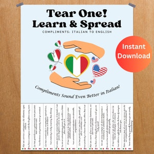Compliment Tear Off Flyer for Italian Teacher, Random Acts of Kindness Flyer, Bilingual Print, Italian To English, Kindness Quotes