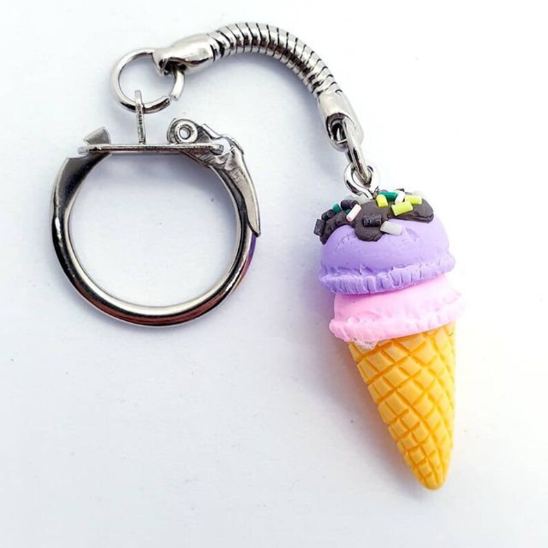 Double Scoop Ice Cream Cone Keyring Etsy UK