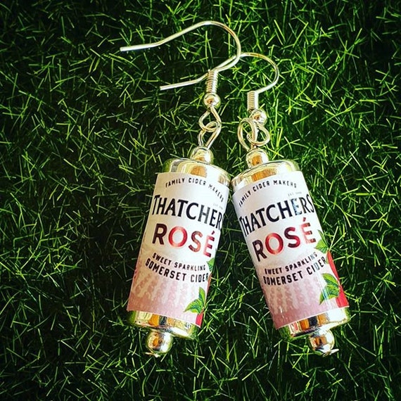 Unique THATCHERS ROSE EARRINGS handcrafted Rosé DRINK mini CIDER apples SOMERSET 