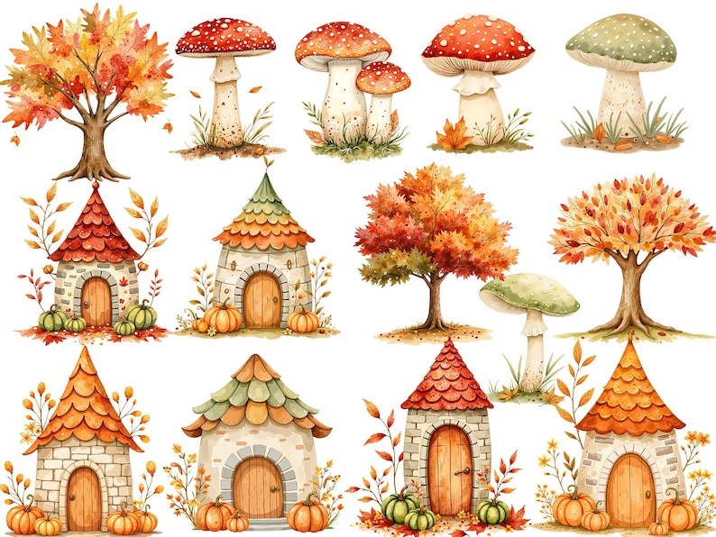 Watercolor Magical Autumn Fairy Garden Clipart Bundle ✨
Beautiful bohemian fall clipart with pumpkins, flowers, fairies, and cute animals. Perfect for birthday invitations, printable stickers, digital planners, scrapbooking, and DIY projects. High-quality PNG files with transparent background. Instant digital download for your creative ideas