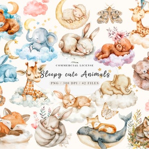 Süßes Dream Zeichen mit Baby Elefant, Fuchs und Häschen Clipart, Neutrale Tiere Baby Clipart, Tiere Kinderzimmer Kunst png Bundle