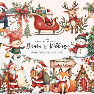 Sweet Christmas Mme Santa Claus village png Bundle, clipart hiver père Noël pays des merveilles, maison de village de Noël png, clipart renne