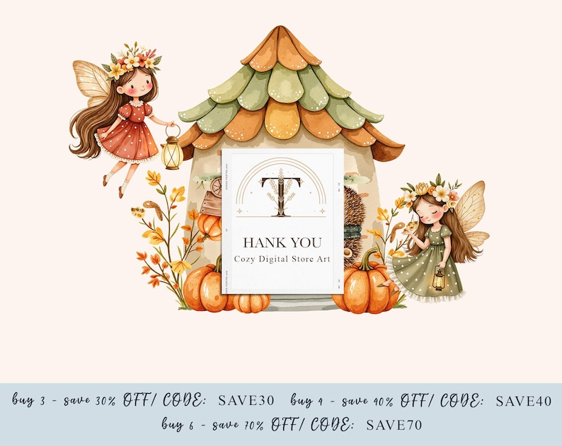 Watercolor Magical Autumn Fairy Garden Clipart Bundle ✨
Beautiful bohemian fall clipart with pumpkins, flowers, fairies, and cute animals. Perfect for birthday invitations, printable stickers, digital planners, scrapbooking, and DIY projects. High-quality PNG files with transparent background. Instant digital download for your creative ideas