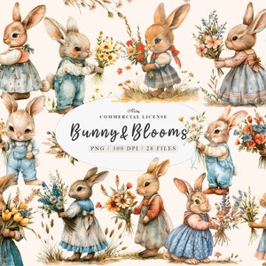 Adorable lot de graphiques de lapin aquarelle pour la chambre de bébé et Pâques, lot de cliparts lapin doux, graphiques fantaisistes mignons et bébé lapin png thumbnail