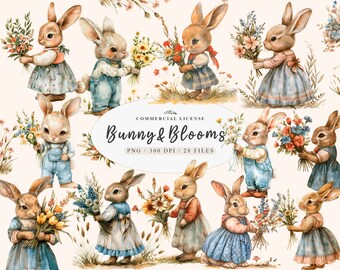 Adorable Watercolor Rabbit Graphics Bundle for Nursery and Easter, Sweet Bunny Clipart Bundle, Cute Whimsical and  Baby Rabbit Graphics png