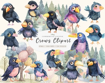 Watercolor crow clipart, Funny raven clipart, Crow Bundle png, Black crow png, Black raven painting, Raven clipart, Mystical clipart
