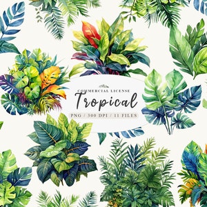 Aquarelle de feuilles tropicales, feuilles de palmier d'été png, clipart numérique feuilles, clipart tropical, autocollants d'été, usage commercial gratuit