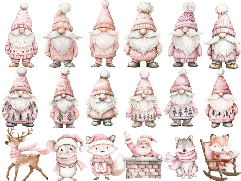 Pink trendy Christmas clipart bundle featuring Santa, boho blush woodland animals, and winter wreaths. Perfect for digital planners, printable stickers, invitations, and more. High-quality PNGs for instant download — ideal for holiday crafts, scrapbooking, and creative projects. Digital product only.