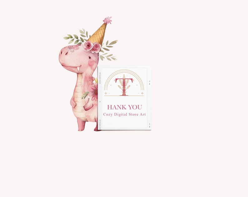 Adorable Pink Baby Girl Dinosaur Clipart for Birthday Balloons Bundle