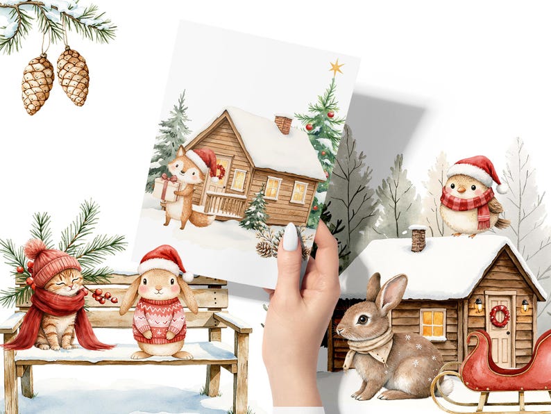 Watercolor Sweet Christmas Cute Forest Animals Png, Baby Winter ...