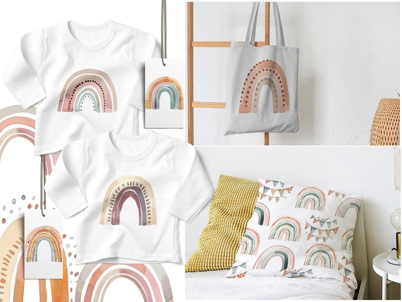 Boho Pastel Rainbow Clipart Bundle: Neutral Baby Decor Art, Kawaii ...