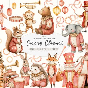 Aquarel vintage circus feestbeest clipart, schattige circusgoochelaar png, circus babyshower dier png, circustent feestclown clipart