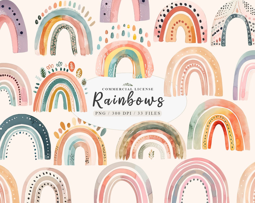 Boho Pastel Rainbow Clipart Bundle: Neutral Baby Decor Art, Kawaii ...