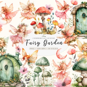 Verzauberter Fantasy Pilzgarten mit mystischen Feen, Clipart, Garten Prinzessin, Fee, Fee, Garten png Bündel, Hobbit Gartenhaus