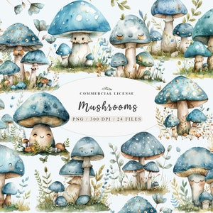 Bambino fungo, Clipart funghi, Dipinto fungo, Fungo acquerello, Clipart kawaii, Foresta incantata, Clipart giardino,