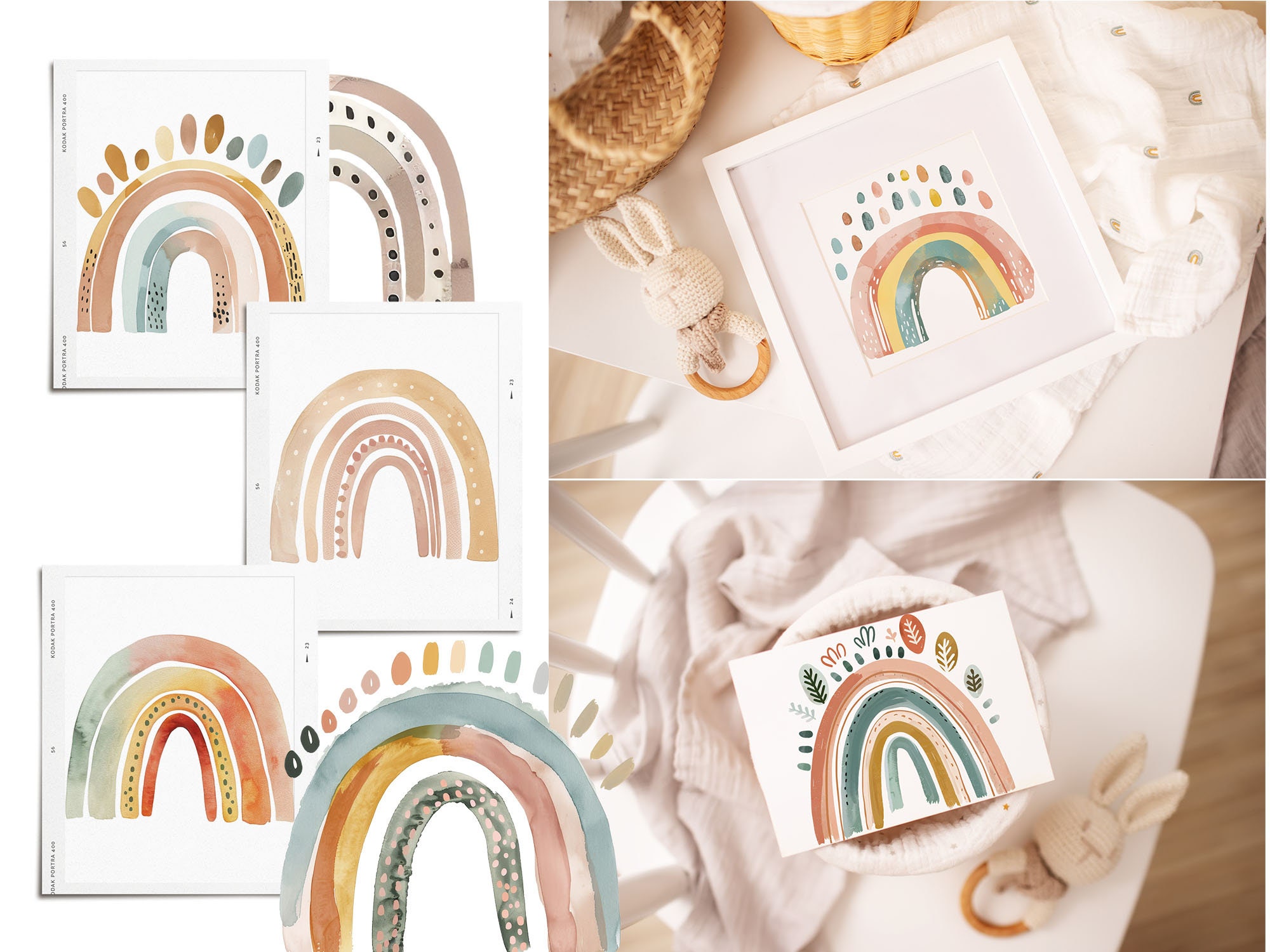 Boho Pastel Rainbow Clipart Bundle: Neutral Baby Decor Art, Kawaii ...