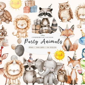Geburtstag Baby Tier Clipart, Geburtstag Tiere png, Party Tiere Clipart, Neutral Baby Clipart, alles Gute zum Geburtstag png, süßes kleines Tier