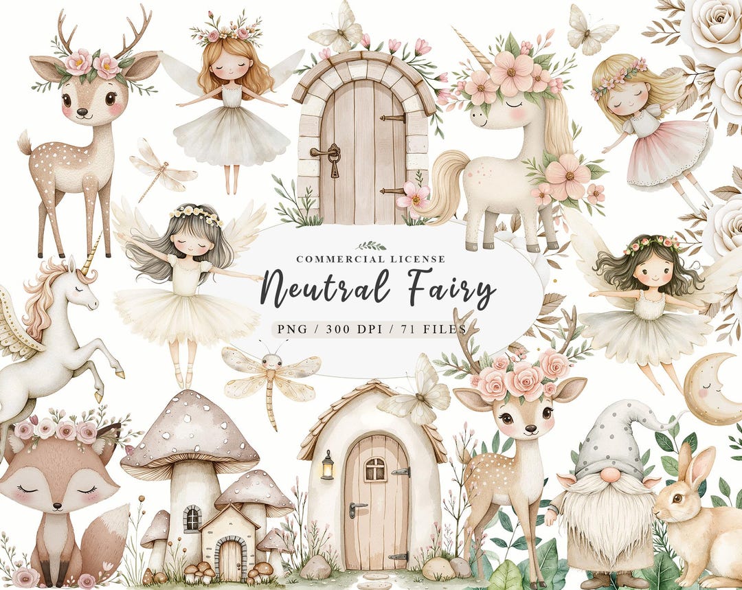 Watercolor Magical Garden Beige Fairies Clipart Bundle, Nature Cute ...