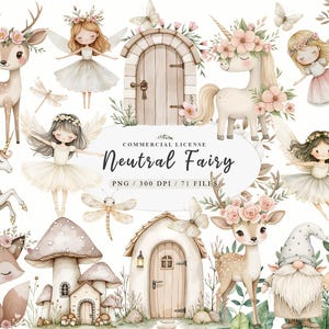 Acquerello magico giardino beige fate clipart Bundle, Natura Carino magico foresta fata simpatici animali png, Fiaba fantasy fata unicorno