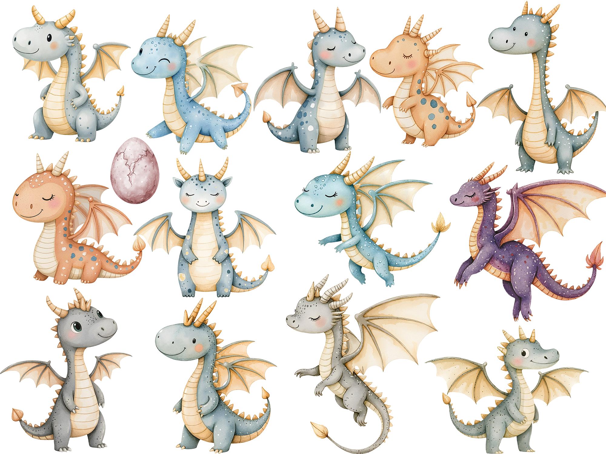 Watercolor Cute Baby Dragon Kingdom Drawings Png, Magical Dragon Png ...