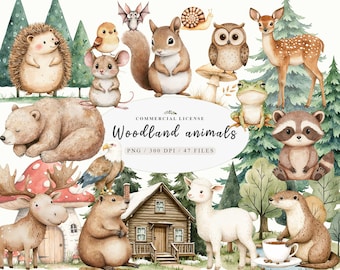 Sweet boho woodland creatures animals clipart, Baby Sweet forest friends animals clipart, Boho nursery forest animals png, Enchanted forest