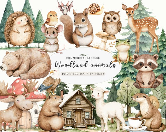 Sweet boho woodland creatures animals clipart, Baby Sweet forest friends animals clipart, Boho nursery forest animals png, Enchanted forest