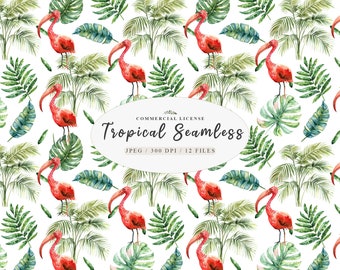 Tropical wallpaper clipart, Flamingo pattern, Watercolor toucan, Jungle bird clipart, Tropical seamless patterns, Tropical bird clipart,