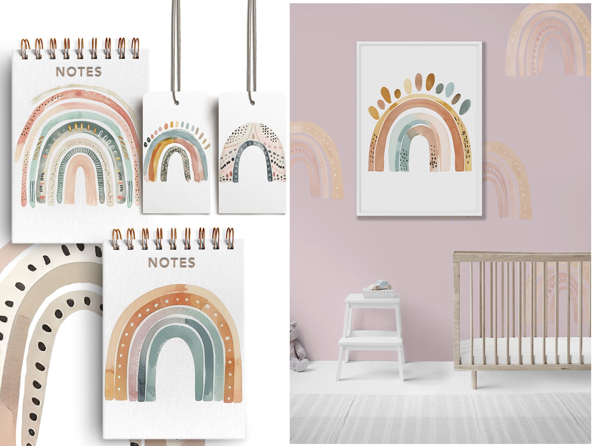 Boho Pastel Rainbow Clipart Bundle: Neutral Baby Decor Art, Kawaii ...