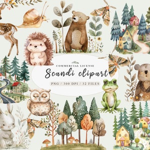 Verzauberten Wald Clipart, Wald Tiere Clipart, Wald Clipart, Wald Tier Clipart, Wald Clipart, Wald Wald Clipart, Wald Wald Clipart, Skandinavisch Niedliche kleine Tier Clipart,