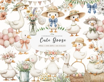 Watercolor cute silly goose baby shower clipart, Momma funny goose birthday clipart, Cute farm goose animals png, Silly goose birthday png