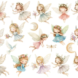 Watercolor magical Garden Fairies Clipart, Cute nature fairies Forest Birthday Bundle for Fantasy Illustrations, Fairytale House magic pink, photoshop template, digital product, digital download, digital clipart, digital clipart png, digital prints, digital planer, digital stickers