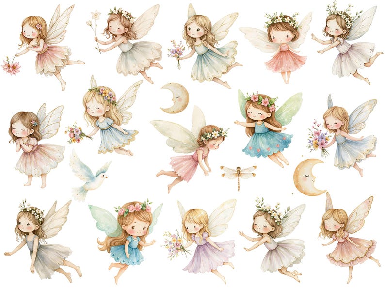 Watercolor magical Garden Fairies Clipart, Cute nature fairies Forest Birthday Bundle for Fantasy Illustrations, Fairytale House magic pink, photoshop template, digital product, digital download, digital clipart, digital clipart png, digital prints, digital planer, digital stickers