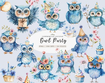 Baby owl clipart, Birthday Owl Party Png, Cute Birthday Owl, Cute Owl Clipart, Bird owl clipart, Birthday Clipart, Owl Illustrations