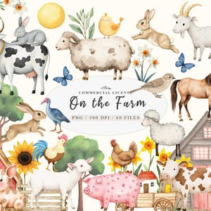 Aquarell niedlich auf dem Bauernhof auf den Tieren Clipart Bundle, Bauernhof lustige Scheune, Kuh, Haus Huhn Tiere Clipart, Bauernhof Garten PNG Bundle