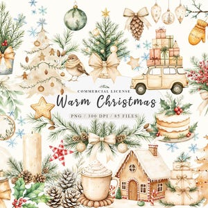 Aquarell Boho elegante gemütliche Weihnachtszeit Clipart, rustikale Weihnachtskranz png, Neutral Weihnachtsschmuck Clipart, gemütliche Winterzeit