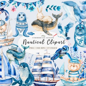 Wasser Sailor und Meerestiere Clipart Bundle, Baby Aquarell Segelboote und Bären Clipart, Segelboot Clipart Junge, Wal Baby png